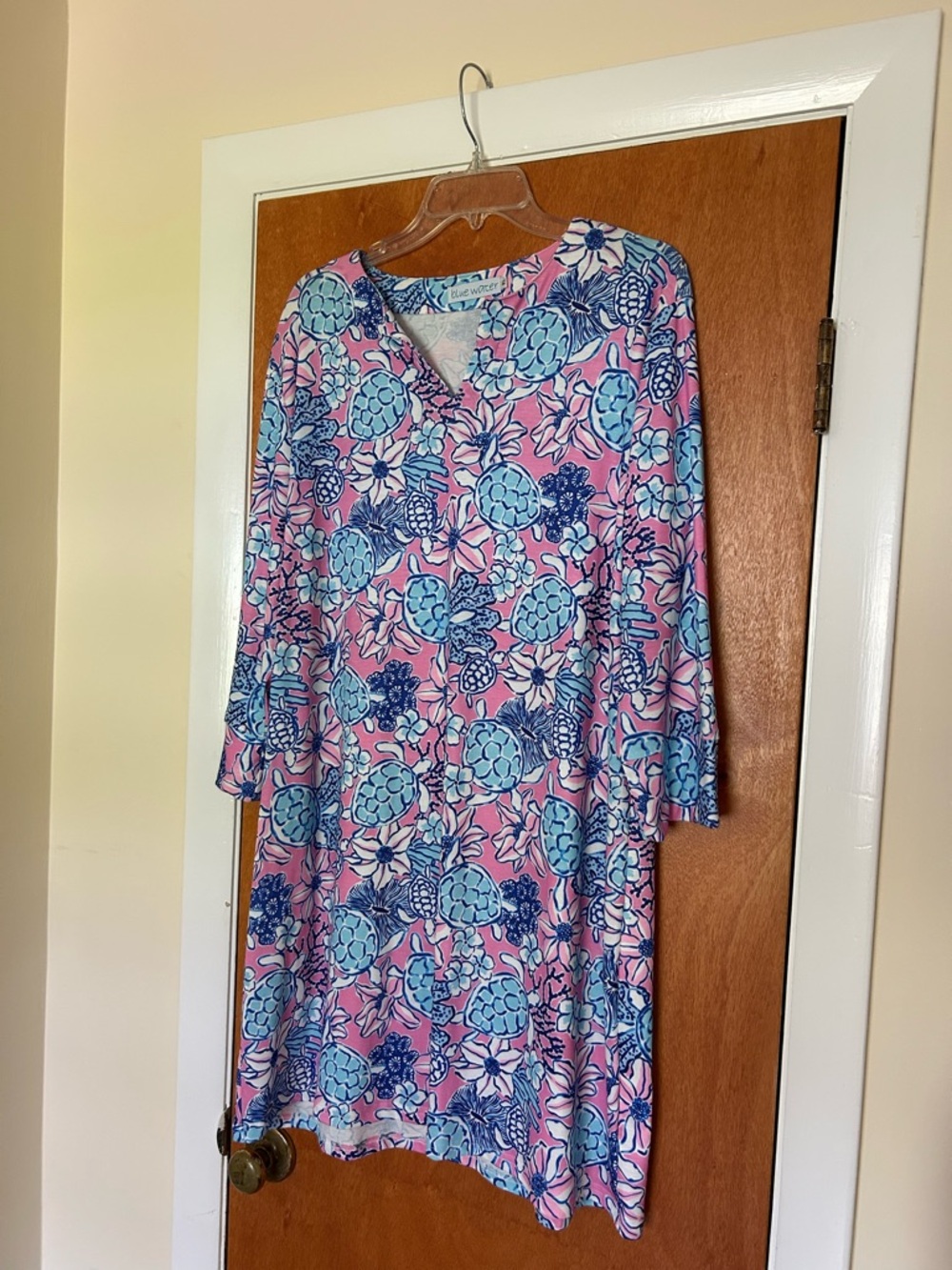 Lilly Pulitzer look-a-like Pink and Blue Floral V-Neck Midi Dress.